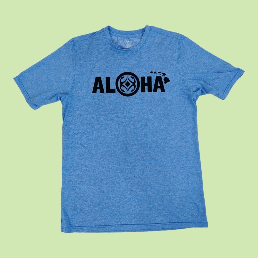 MAUI BUILT Shirt Mens M Blue Quick-Dry Tee -‎ ALOHA